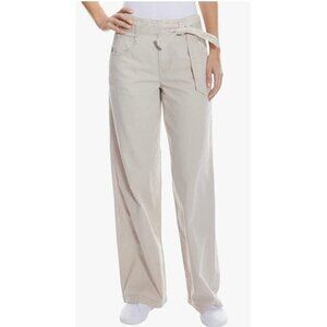 Oat Light Beige Wide Leg Lightweight‎ 100% Cotton Pants Belted 31x31 NWT